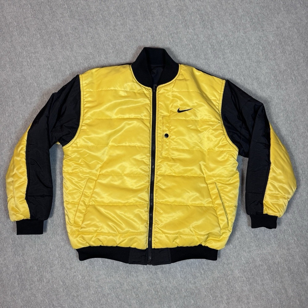 NIKE Reversible Coat Jacket Y LG 14-16 Swoosh Bumble Bee Black & Yellow VINTAGE
